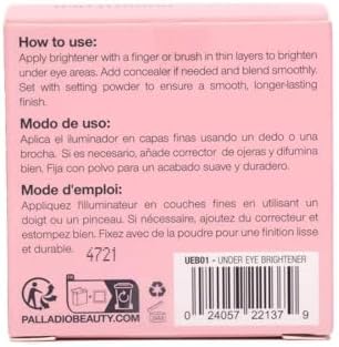 Palladio Under Eye Brightener, Conceal, Brightens, Reduces Appearance of Dark Circles, With Caffeine Peptides & Vitamin E, Tired Skin Color Correcting Brightener & Primer, Light to Medium (Soft Pink) — view 6