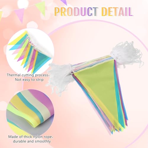 Image of Tatuo 200 Feet Solid Pennant Banners Flags String Triangle Hanging DIY Bunting Flags Party Decorations for Grand Opening Party Banners for Kids Birthday, Shops (Pastel Color)