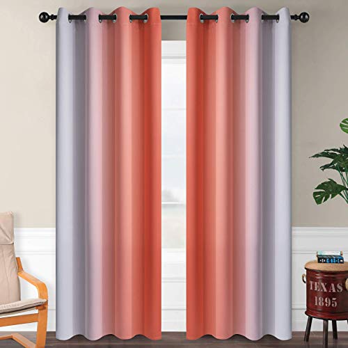 Image of SimpleHome Ombre Coral to Grey White Curtains for Living Room 52Wx84L | Room Darkening Curtains for Bedroom,Gradient Light Blocking Curtain,Thermal Insulated Grommet Window Drapes,2 Panels,84 Inch