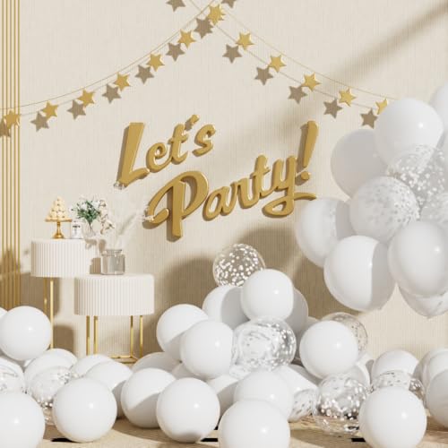 Image of White Latex Balloons: 55Pcs 12 inch White Confetti Party Balloons Mat Helium Latex Balloon Ribbons for Birthday Anniversary Valentine's Day Wedding Decoration