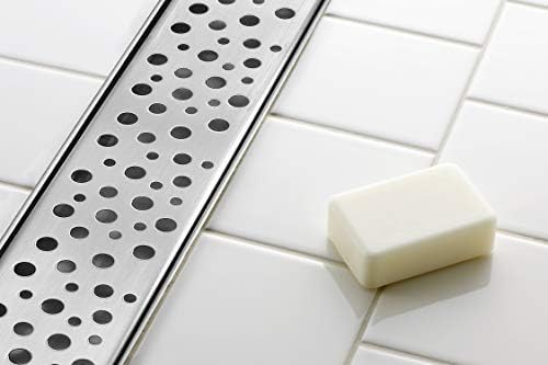 DreamDrains 42 in Stainless Steel Linear Shower Drain - Rain Pattern Drain - Easy Installation Linear Drain Kit (Brushed Finish, 42 x 2.75 in)