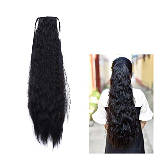 Lurrose 1 peça peruca de cabelo encaracolado de milho comprido fita rabos de cavalo com cordão peruc