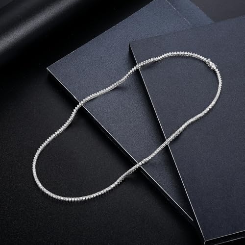 TIKJE S925 Sterling Silver Tennis Necklace| 3 Prong 2mm-5mm Cubic Zirconias Round Cut Faux Diamond Tennis Chain for Women and Men 16-22 inches Valentine's Day Gift for Her/Him3
