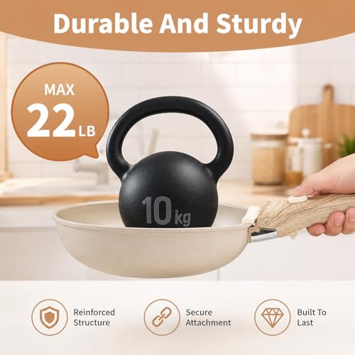 2 Piezas Manija Desmontable para Ollas y Sartenes, Manija Universal con Apariencia de Madera, Resistente al Calor, Compatible con Ollas y Sartenes de Borde Delgado miniatura 3