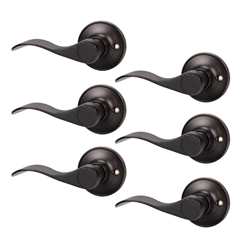 KNOBWELL 6 Pack Bronze Dummy Door Handle Lever, Oil Rubbed Door Knobs for Closet Hallway Non-Function Dummy Door Knobs, Left Handed (No Lock)