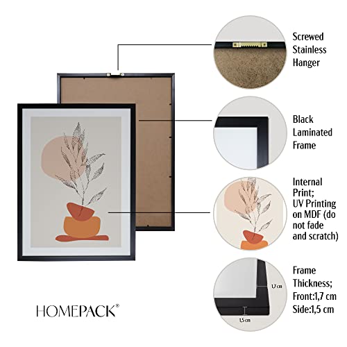 Homepack Set Of 3 Boho Style Simple And Elegant Home Decoration Framed Prints On Mdf Printed Wall Art Painting Flower New House Gift 3 Piece Of 12X16Inch (Black Laminated Frame) #TOP3