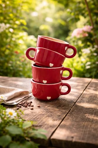 Image of Red Cappuccino Wide Heart Mug for Gifting Best Friend for Soup /Maggi /Coffee /Green Tea - 450Ml | Microwave Safe and Dishwasher Safe (2)