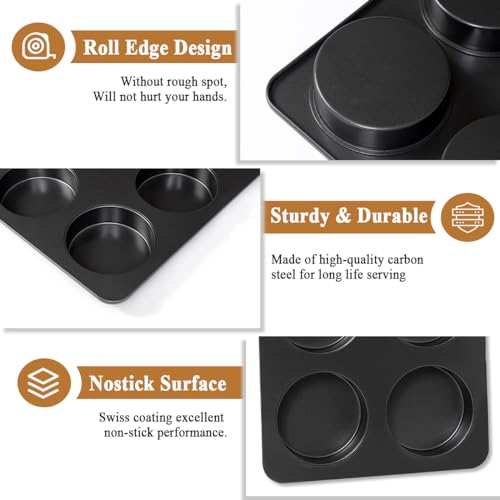 Elesinsoz 2 Pcs English Muffin Pans, 3.6 Inch Non-Stick 6 Cup Straight Side Cupcake Pan, Hamburger Bun Pan for Home/Kitchen Baking - Grey Black - Thumbnail 4