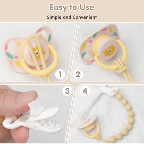 Image of Pacifier Clips Silicone, 4-Pack Pacifier Holder Clip with Stylish Round Design, 100% Food Grade Silicone, Safe Essentials for Newborns Baby Boys and Girls