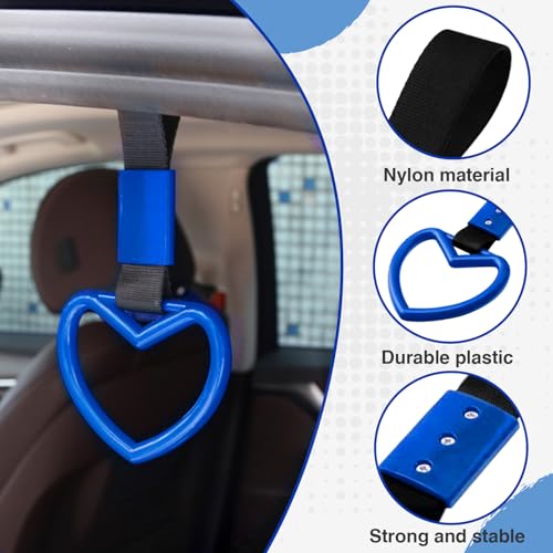 Image of 2PCS Heart Shaped Car Handle Straps, Rear Bumper Warning Keychain Ring for Car Exterior Accessories (Blue)