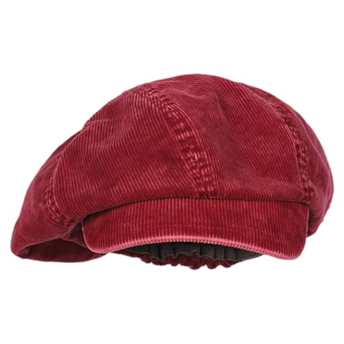 Besforta 8 Panel Oversized Cotton Corduroy Newsboy Cap for Women Men Retro Washed Beret Hat Paperboy Cabbie Painter Hat Red