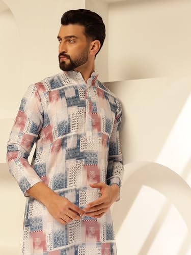 Image of SOJANYA (Since 1958 Men's Cotton Linen Abstract Printed Kurta with White Pyjama