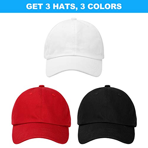 Meinicy 3Pcs Classic Baseball Cap, Dad Hat Fits Men Women, All Cotton Made, Adjustable Low Profile Unconstructed (Black+White+Red) #TOP1