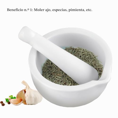 Miniatura 3 de Dejivsin Mortero Cocina Porcelana, Juego De Mortero Y Mortero De 10 Cm, Mortero De Cocina De Cerámica, Con Mortero Para Especias, Frutos Secos, Pimienta O Hierbas, Apto Para Lavavajillas