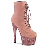 Gepolstertes Fußbett Pleaser Damen ADORE-1020FSMG Plateau High Heels Stiefelette Velour Baby Pink 36 EU