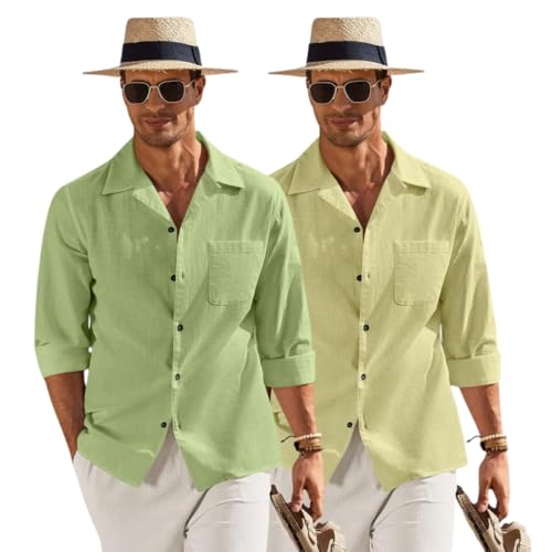 Image of Combo of Men's Casual Cotton Blend Shirt || Long Sleeve Button Down with Spread Collar | Lightweight Breathable Fabric | Stylish Solid Shirt for Beach, Office & Everyday Wear Pack of 2