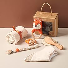 Baby Gift Set for Newborn New Baby Gift Set - 7 PCS Newborn Baby Essentials Basket Baby Bath Set with Baby Blanket Baby Rattle - New Born Baby Girls Gift & Baby Boy Gifts for Baby ShowerFox