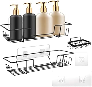 3 Pack Shower CaddyNo-drilling Wall Mounted Bathroom Shower Shelf Stainless Steel Storage Rack with 16 Hooks for Shower Restroom Kitchen Storage