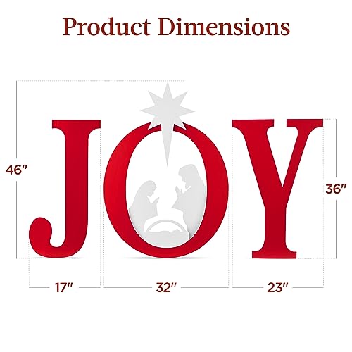 Best Choice Products 46in Outdoor JOY Christmas Nativity Decoration, 3 Piece Yard Decor Sign Holy Weather Resistant PVC Silhouette for Garden - Red/White - Image 3