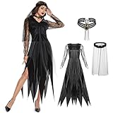 hexe kleid 🖤 【Einzigartiges Design】:Dieses klassische Hexenkleid Damen ist mit einem komplett schwarzen Anzug entworfen, elegant und geheimnisvoll, und der schwarze Schleier schafft auch eine starke festliche Atmosphäre für Halloween und andere Themenpartys. Das Hexenkleid Damen ist so konzipiert, dass es eng anliegt, die Kurve der Taille hervorhebt und die perfekte Figur zur Geltung bringt.