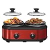 Double slow cooker buffet server and warmers small slow cooker with 3 individual adjustable temp dishwasher safe dual ceramic pots total 25 quarts red  urban country home decor