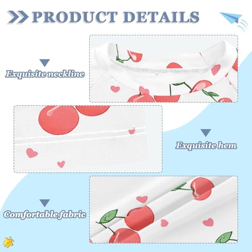 ALAZA Kids Rash Guard Girls Toddler Swim Shirts Short Sleeve Cute Cherry White UPF 50+ 3T3