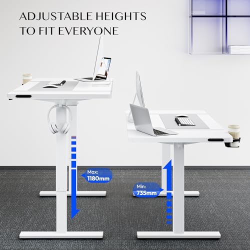 FLEXISPOT Scrivania Regolabile in Altezza, Scrivania Elettrica, Scrivania Regolabile Elettrica, Scrivania da Ufficio e Casa, Standing Desk (110x60cm,Bianca) - 2