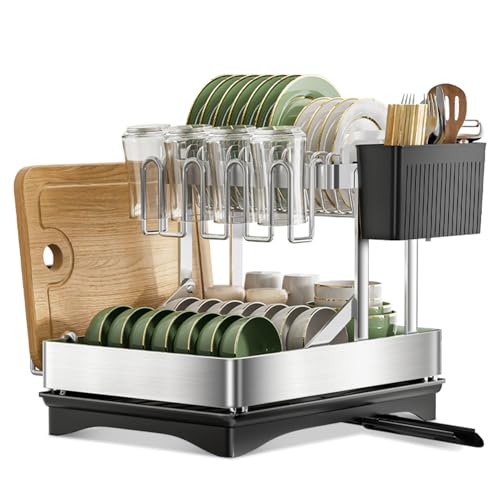 La Mejor Selección de Escurridor de acero inoxidable que Puedes Comprar On-line. 44 DOBEVI Escurridor de Trastes Engrosado 304 Inoxidable de 2 Capas, Vajilla de Acero Encima del Fregadero Sin Instalación para Organización de la Cocina