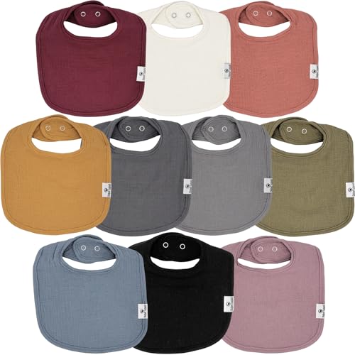 DiaperSquad's 10-Pack Baby Bibs for Drooling and Teething, Bibs for Boys, Baby Girl - Solid Cotton Baby Drool Bibs (Earthy Color Traditional - 100% Muslin)