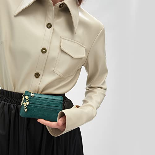 Imeetu Leather Coin Purse For Women, Small Change Purse For Coins, Coin Pouch Wallet With 4 Zippered Pockets (Dark Green) #TOP1