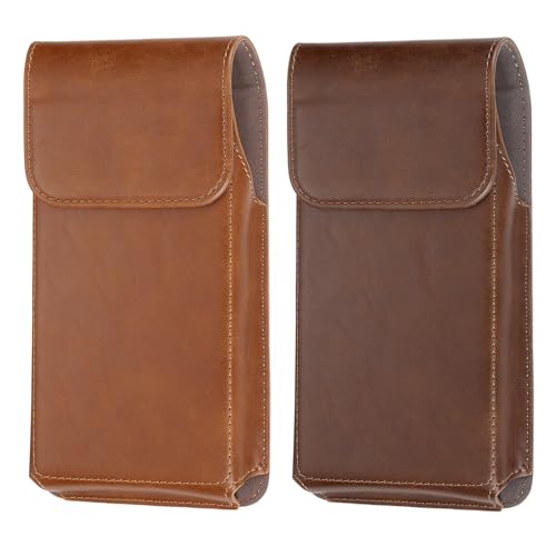 Lot de 2 étuis de ceinture en cuir synthétique marron pour smartphone 17 cm