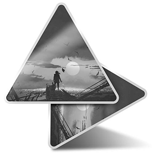 Image of 2 x Triangle Stickers 7.5cm - BW - Pirate Captain Sword Sea Fantasy Fun Decals for Laptops,Tablets,Luggage,Scrap Booking,Fridges #35966