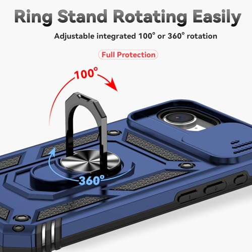 for iPhone 17E / iPhone 16E Case, with Camera Lens Cover HD Screen Protector, Dual Layer Military-Grade Drop Tested Magnetic Ring Holder Kickstand Protective Phone Case for iPhone 16E /17E (Navy Blue) - image 5