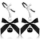 2 Stück Körperklemme mit Bell,Verstellbare Sexy Nippelklemmen,Nippelklemmen mit Bows,Nipple Clamps,für Frauen,Männer,Paare,Erwachsener(Schwarz)