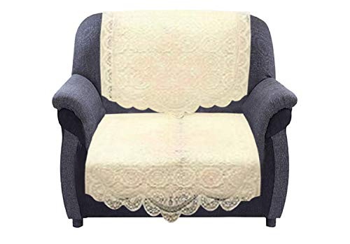 Image of Kuber Industries Premium Sofa Cover|Chikankari Cotton Fabric|6 Pieces Cotton 5 Seater Sofa Cover Set (Cream) PVC 6 Seater Transparent Dining Table Cover (Gold)