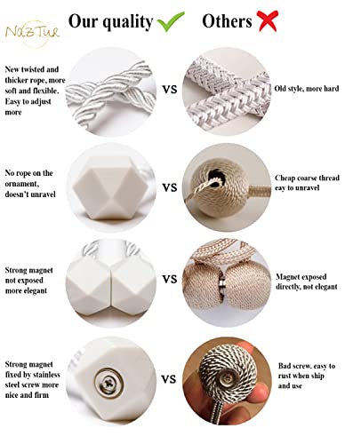 NazTur Magnetic Curtain Tiebacks- Upgrade 2022 with a Thicker Twist Rope & Strong Magnet Tieback Window Treatment Holdbacks Draperies Holders Decorative Drape Handmade Tie Back (White, 4)