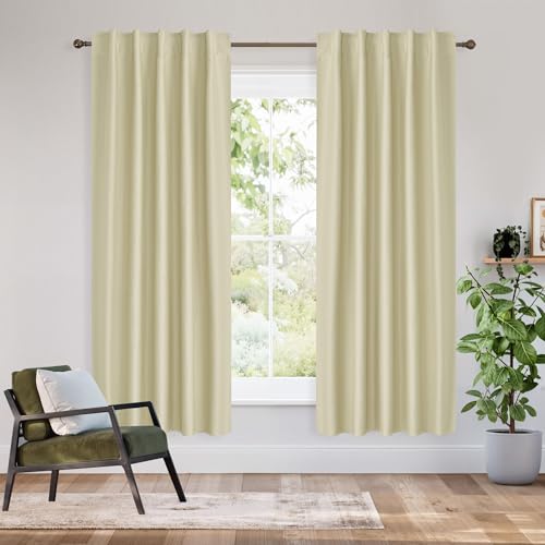 Image of RYB HOME Bedroom Blackout Curtains 63 inches Long, 100% Blackout Thermal Insulated Noise Reducing Back Tab Curtains for Living Room Nursury, 42 inches Wide by 63 inches Long, Beige