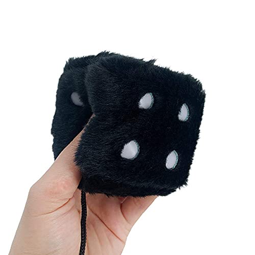 Ygmoner Pair Of Retro Square Mirror Hanging Couple Fuzzy Plush Dice With Dots For Car Interior Ornament Decoration (Black) #TOP6