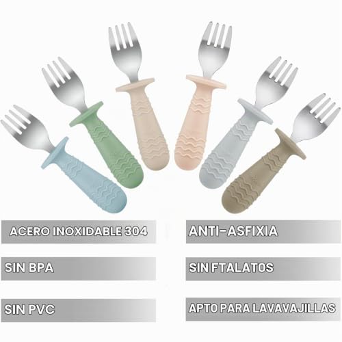 Miniatura 3 de Pandaear Juego De 6 Tenedores Para Bebé Puntas De Acero Inoxidable Y Mango De Silicona Utensilios Para Niños Y Niñas Sin Bpa, Fácil De Agarrar, Apto Para Lavavajillas, Baby Led Weaning