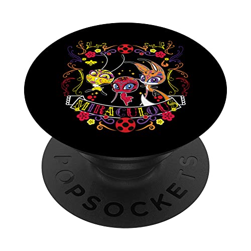 Miraculous Ladybug Dia De Los Muertos Kwamis PopSockets Swappable PopGrip, Black