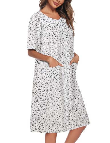 Image of COSUNIONY House Dresses for Women Cotton Short Sleeve House Coat Buttons Down Dusters Robe with Pockets S-XXL