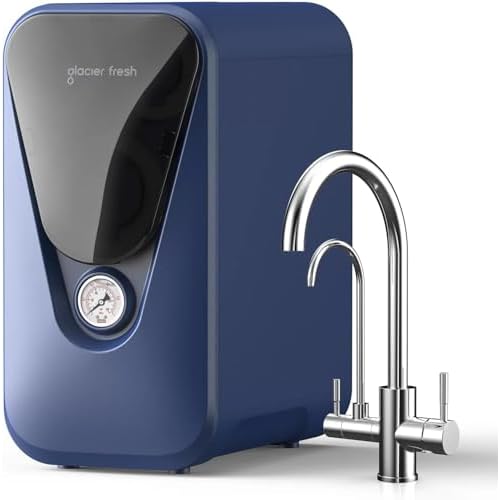 GLACIER FRESH GFU03 Reverse Osmosis System – 800 GPD, Non-Electric, 3:1 Pure-to-Drain, No Noise/No Drilling, 5-Stage Tankless Under-Sink RO Water Filter System, Reduces PFAS/PFOS, Elite Vers