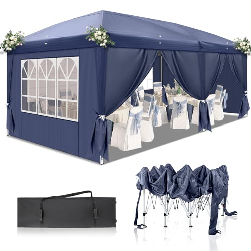 TactFire Pavillon 3x6 m,Faltpavillon,Wasserdicht Stabil Winterfest UV Schutz 50+,420D Oxford,Faltbar Höhenverstellbar,Partyzelt,Gartenzelt,Für Garten Camping,Outdoor,Blau,6 Seitenteilen