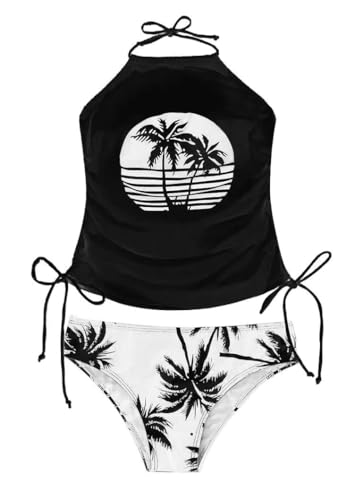 Womens Two-Piece Tankini Set Cow Skull with Leopard Print Sets Swimwear Tankini Top Sets Swimwear2