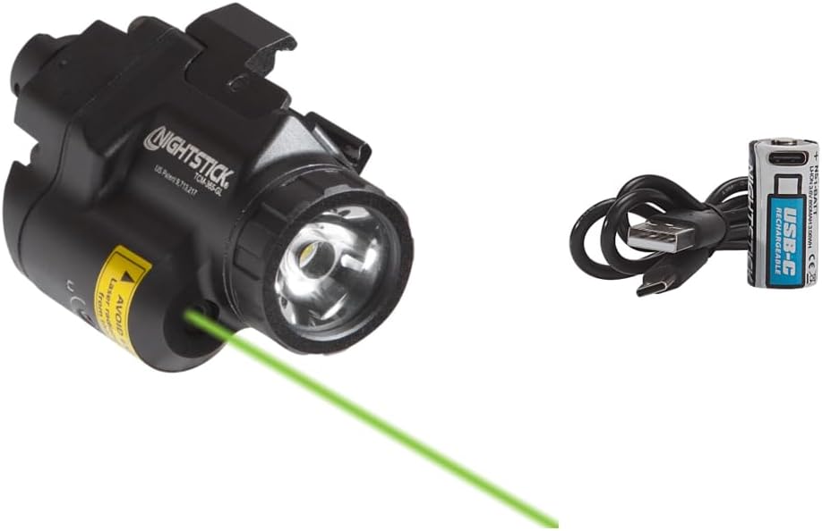 Nightstick TCM-365-GL Subcompact Handgun Light w/Green Laser, Sig Sauer P365 Models - 1 CR123 - Black NS1-BATT Li-Ion USB-C Battery - 16310 Size - 3.6V, 850mAh