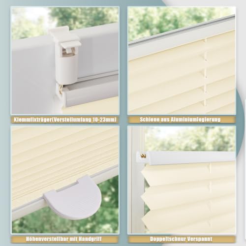 Buseu Plissee Klemmfix ohne Bohren 105x120cm Beige Faltrollo Plisseerollo – Ansicht 4