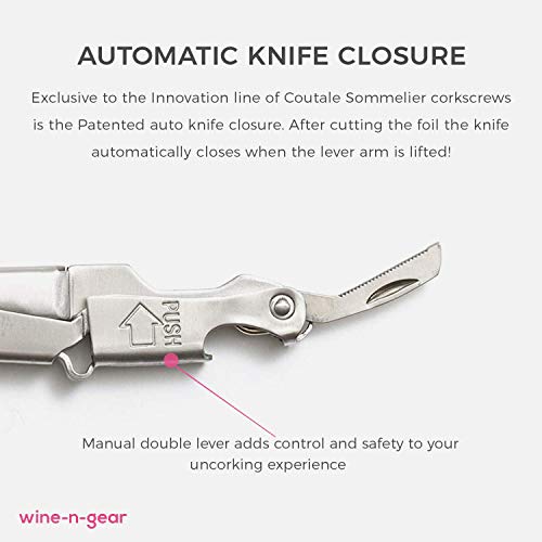 Innovation Waiters Corkscrew By Coutale Sommelier - Stainless Steel - French Patented Manual Double Lever Wine Bottle Opener For Bartenders And Gifts - Patented Auto Knife Closure #TOP2