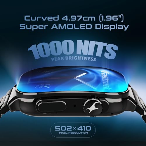 Fastrack Astor FS2 Pro 1.96" Super AMOLED Smart Watch, Metal Body with 1000 Nits Brightness, SpO2, BP & Sleep Monitor, BT Calling, 100+ Sports Modes – Smartwatch for Men & Women (Black) view 2
