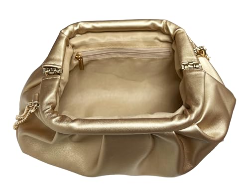 Image of Women Cloud Bag Slouchy Clutch Ruched Purse Evening Handbag with Chain Shoulder Bag for Wedding Party Prom