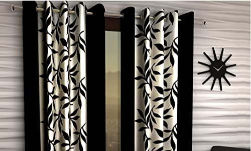 Image of Woah Polyester Floral Door Curtain Door Window Curtain Premium Polyester Weaved Parda Modern Parde for Living Room Bedroom Home Office Screens Eyelet Ring 9-feet (Black)